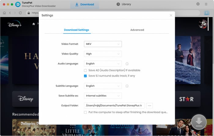 choose output settings for Disney+ videos