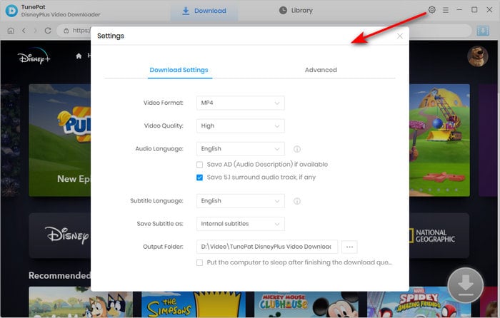 choose the output settings for Disney Plus videos 