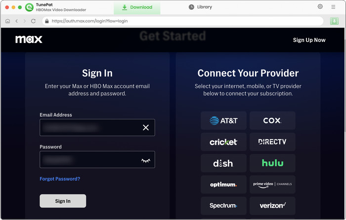 sign in HBO Max on tunepat