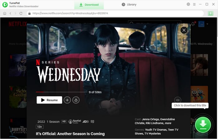 search for wednesday on TunePat