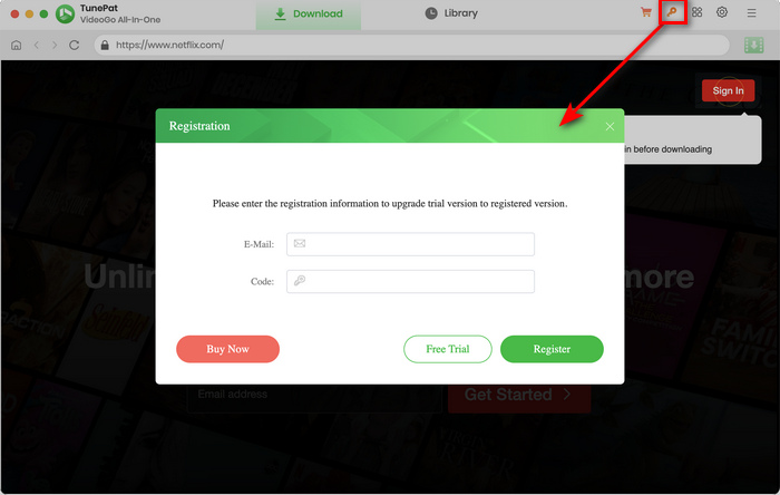 register TunePat VideoGo All-In-One Windows