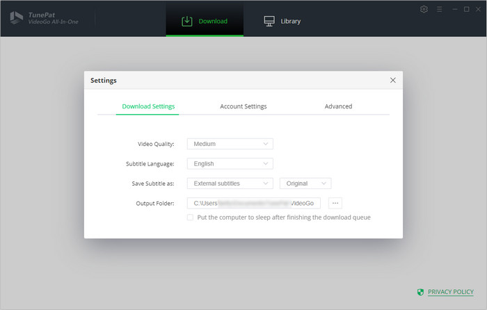 choose the output setting