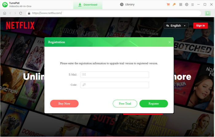 Register TunePat VideoGo All-In-One