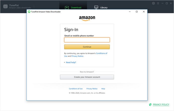 sign into amazon on tunepat