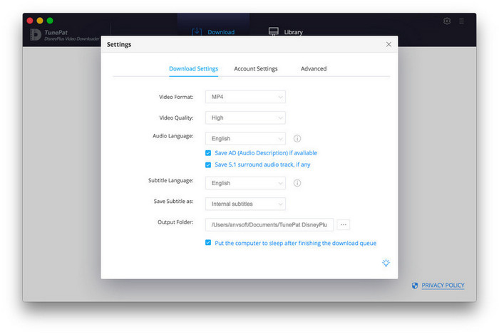 choose the output settings for Disney Plus videos