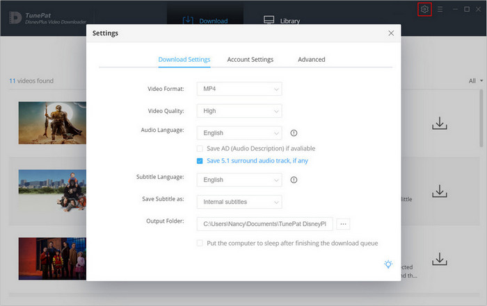 choose the output settings for Disney Plus videos