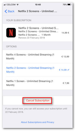 cancel Netflix via iTunes on iPhone