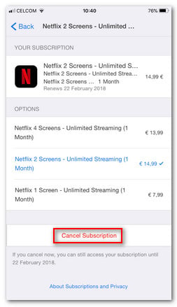 cancel Netflix via iTunes on iPhone