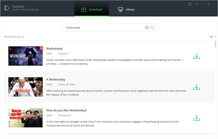 search for wednesday on TunePat