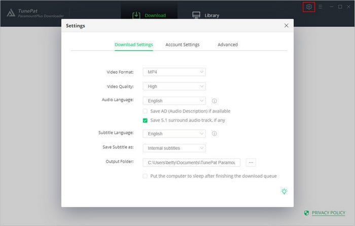 choose the output settings for Paramount Plus videos