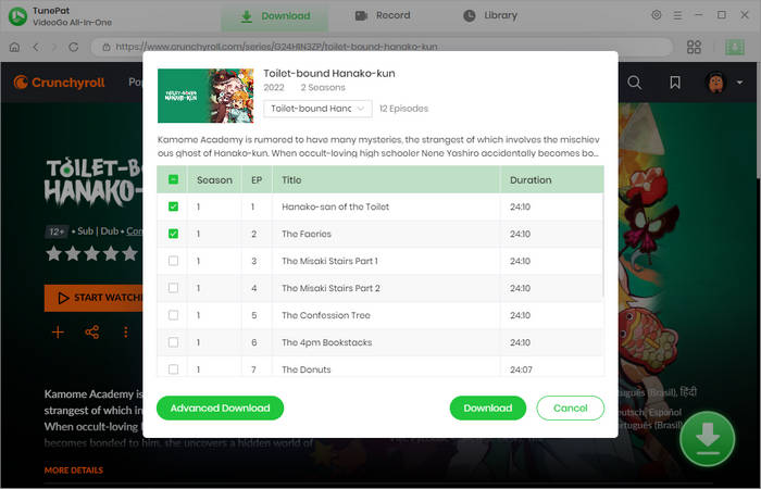 choose season and episode for crunchyroll anime