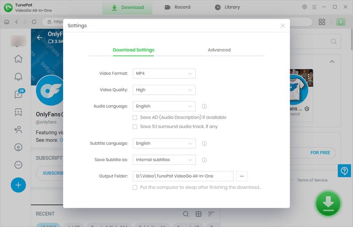 output settings