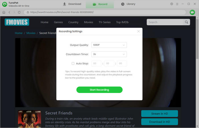 choose recording settings for fmovies